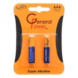 باتری نیم قلمی جنرال پاور مدل Super Alkaline LR03 AAA (کارتی 2 تایی)