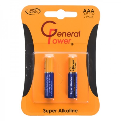 باتری نیم قلمی جنرال پاور مدل Super Alkaline LR03 AAA (کارتی 2 تایی)