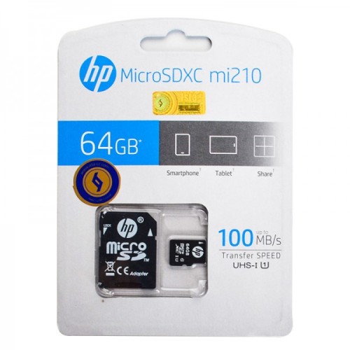 رم موبایل طرح اچ پی (HP) 64GB MicroSDXC UHS-I mi210 100MB/S خشاب دار